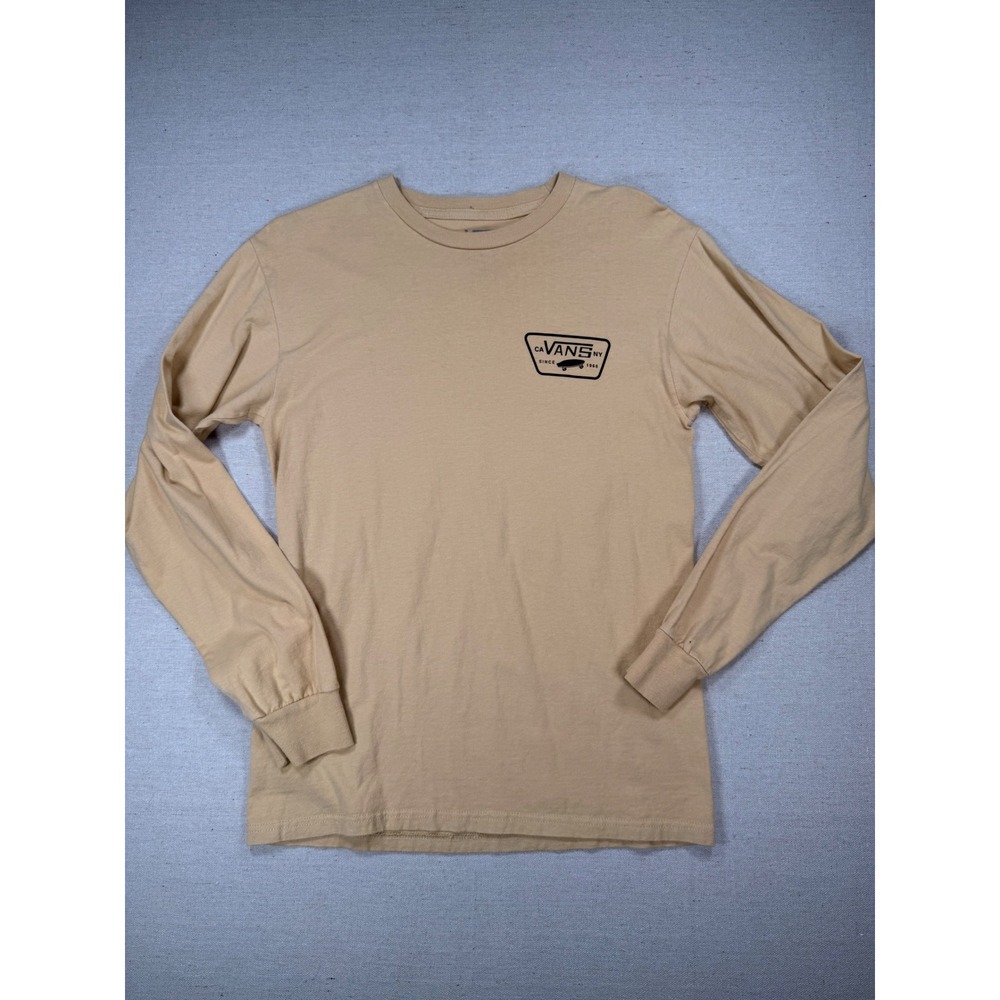 Vans Mens Long Sleeve Graphic T-Shirt Tan Beige Classic Fit Small CA NY Logo